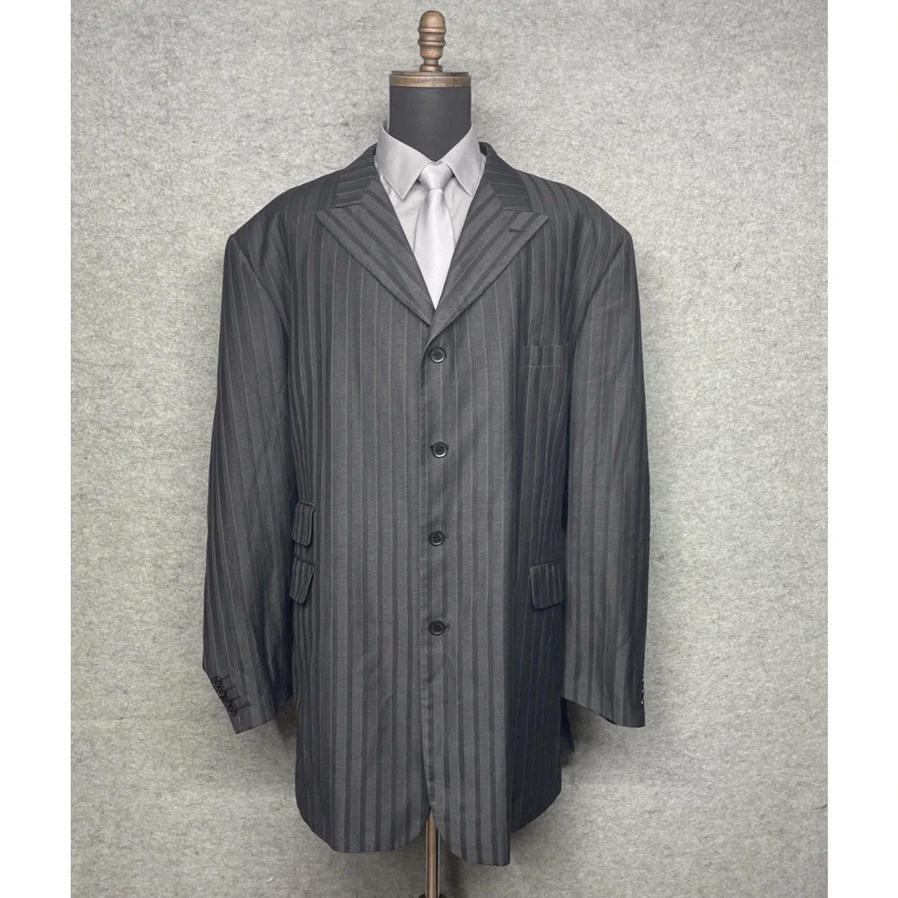 Vittorio St Angelo Mens 56L Gray/Black Stripe Sport Coat Blazer 4 Button Jacket